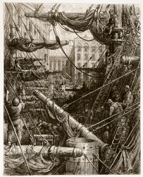 Inside the Docks, från "London, a Pilgrimage", skriven av William Blanchard Jerrold (1826-84) och graverad av Charles Maurand (f.1822) pub. 1872